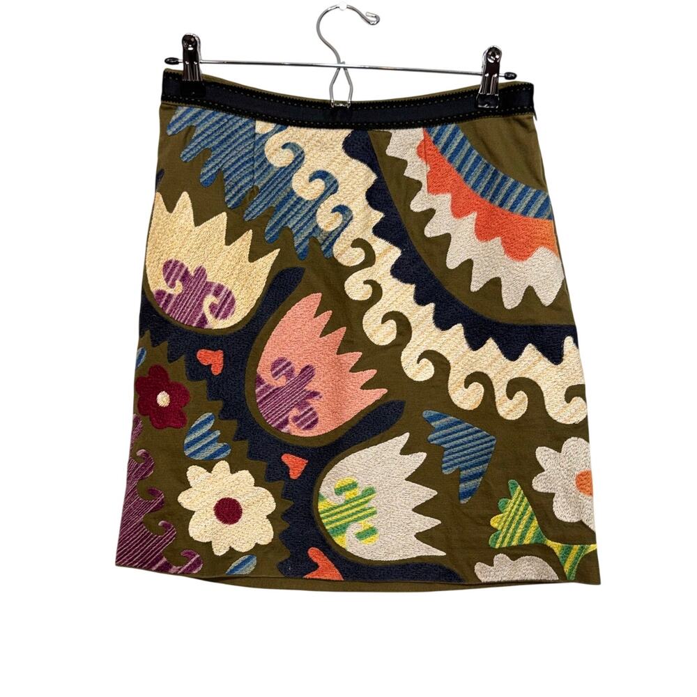 Vanessa Virginia for Anthropologie Tulipa A line skirt embroidered green Sz 4